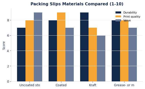 How common packing slips materials compare on durability, print quality, and value.
